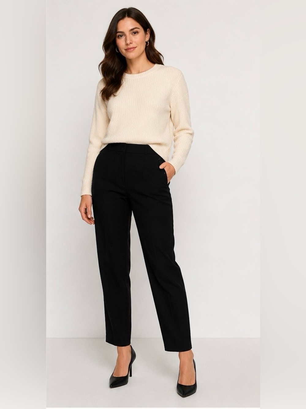 Piazza Sempione Black wool Straight-Leg Pants size 42